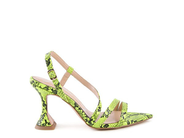 Cherry Tart Snake Print Spool Heel Sandals by BlakWardrob