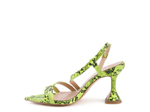 Cherry Tart Snake Print Spool Heel Sandals by BlakWardrob