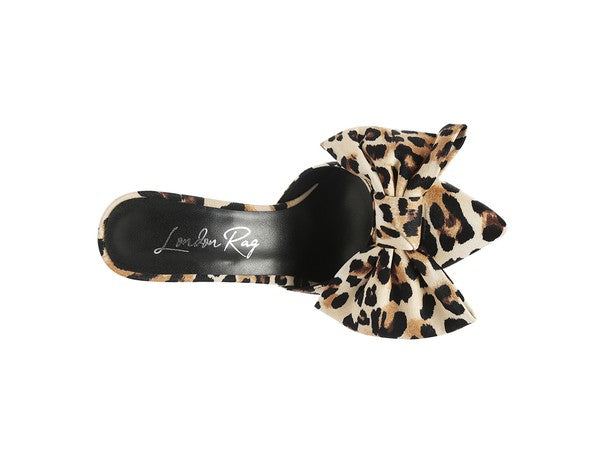 Joelle High Heel Bow Tie Leopard Print Mules by Blak Wardrob