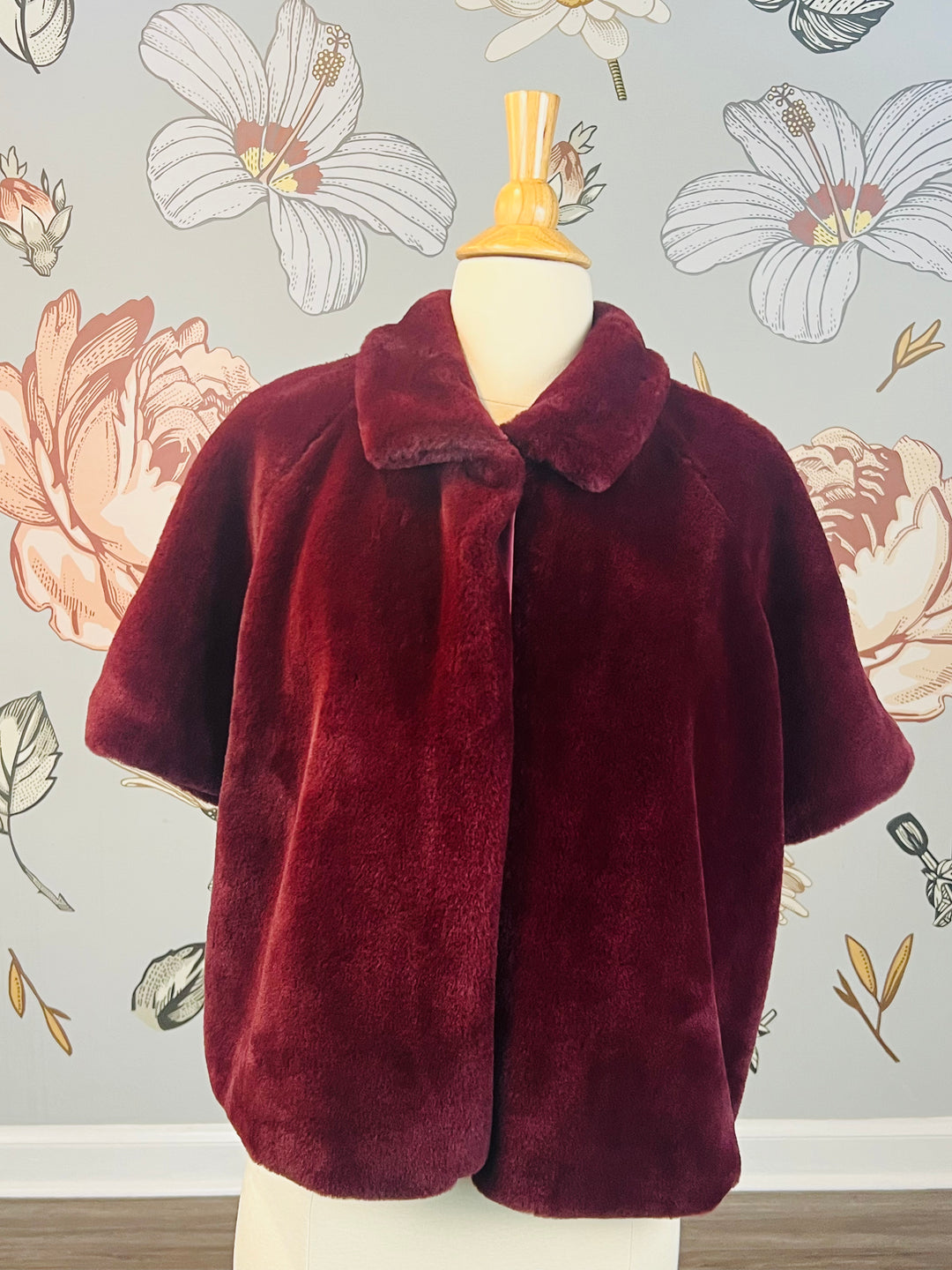 Joseph Ribkoff Faux Fur Coat Style 164387 Size 12 (In Burgundy)
