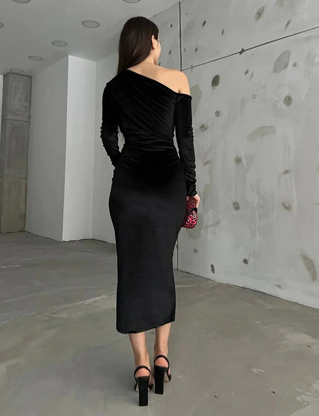 Classy One Shoulder Velvet Dress by BlakWardrob