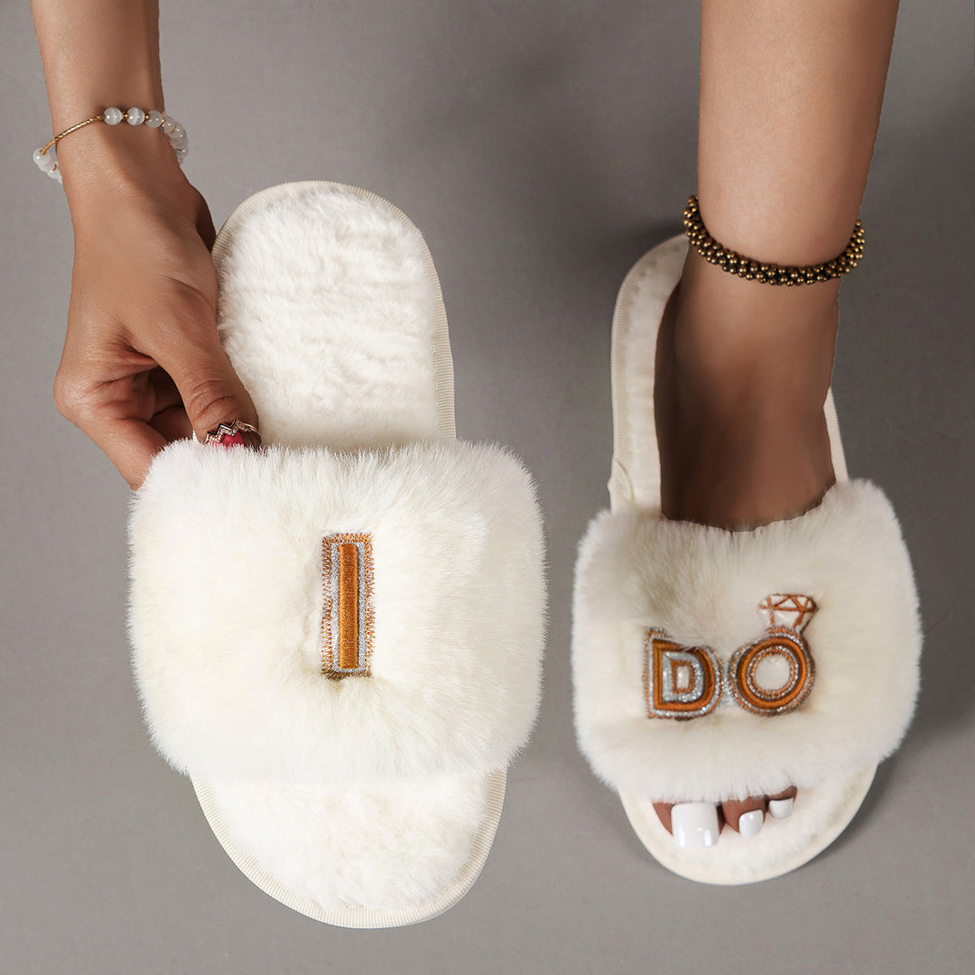 Faux Fur Open Toe Slippers by Coco Charli