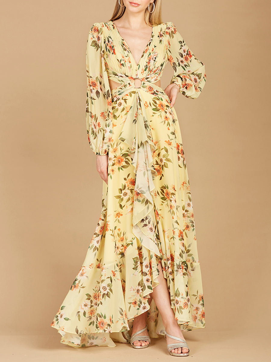 knee length dresses for ladies Long Sleeve Layered Wrap Gown | Gown main image 0