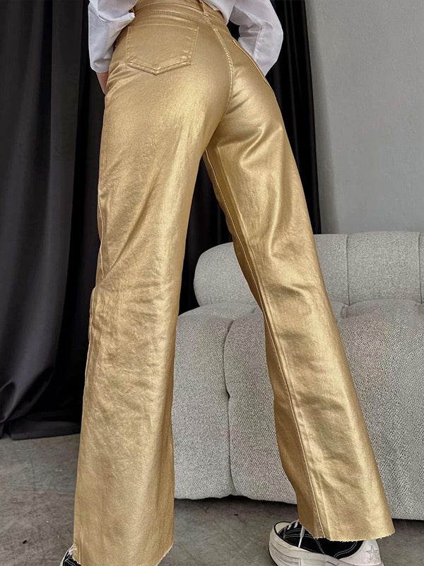 Wide Leg Pockets Solid Color Pants Trousers by migunica