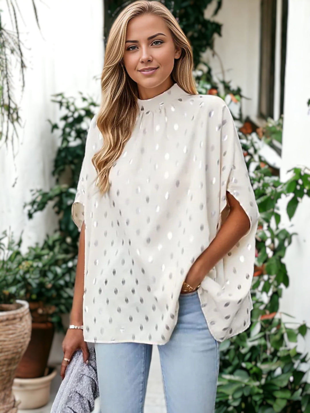 Spotted Print Dolman Sleeve Blouse