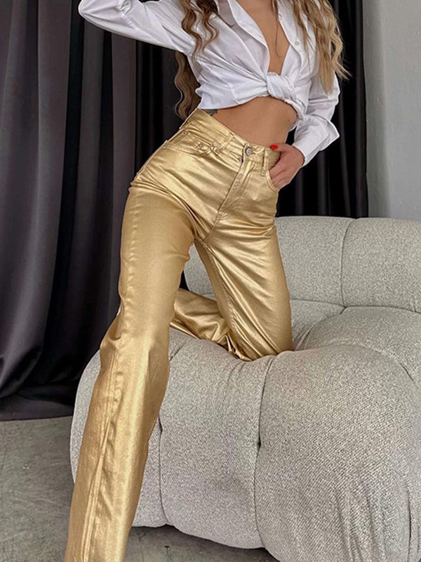 Wide Leg Pockets Solid Color Pants Trousers by migunica