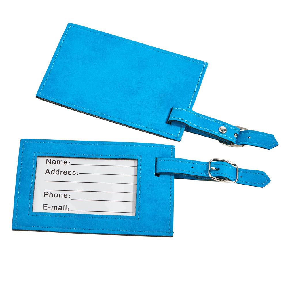 Aqua Blue Leatherette Luggage Tag, 4.375" X 2.75" by Creative Gifts