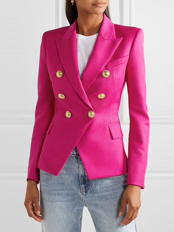 Long Sleeves Buttoned Notched Collar Blazer Outerwear by migunica