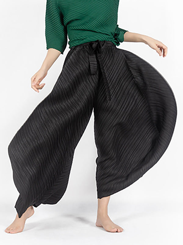 Simple Wide Leg Loose Pleated Solid Color Casual Pants Bottoms by migunica