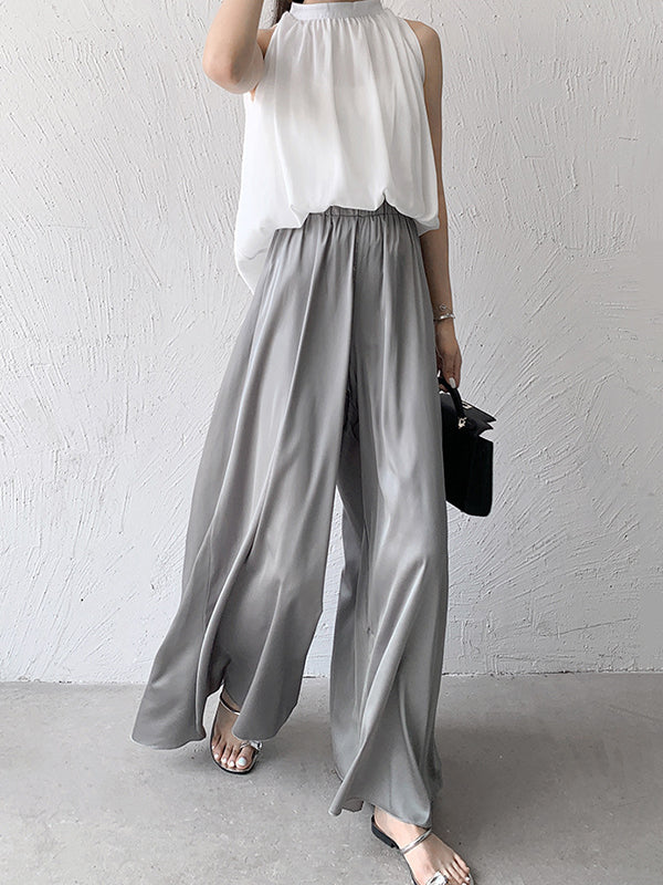 High Waisted Wide Leg Solid Color Casual Pants Bottoms Culotte by migunica