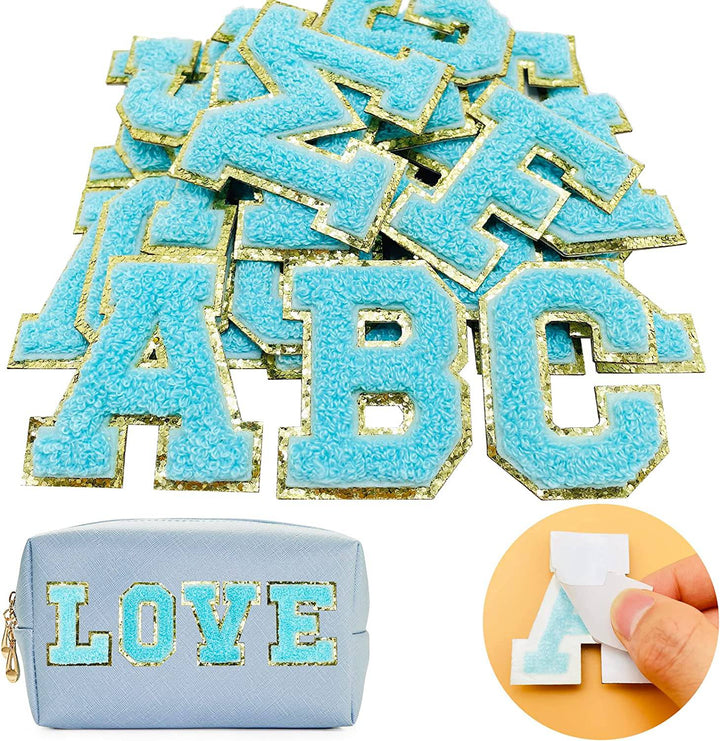 Aqua Self Adhesive Chenille Letters Patches by Threaded Pear