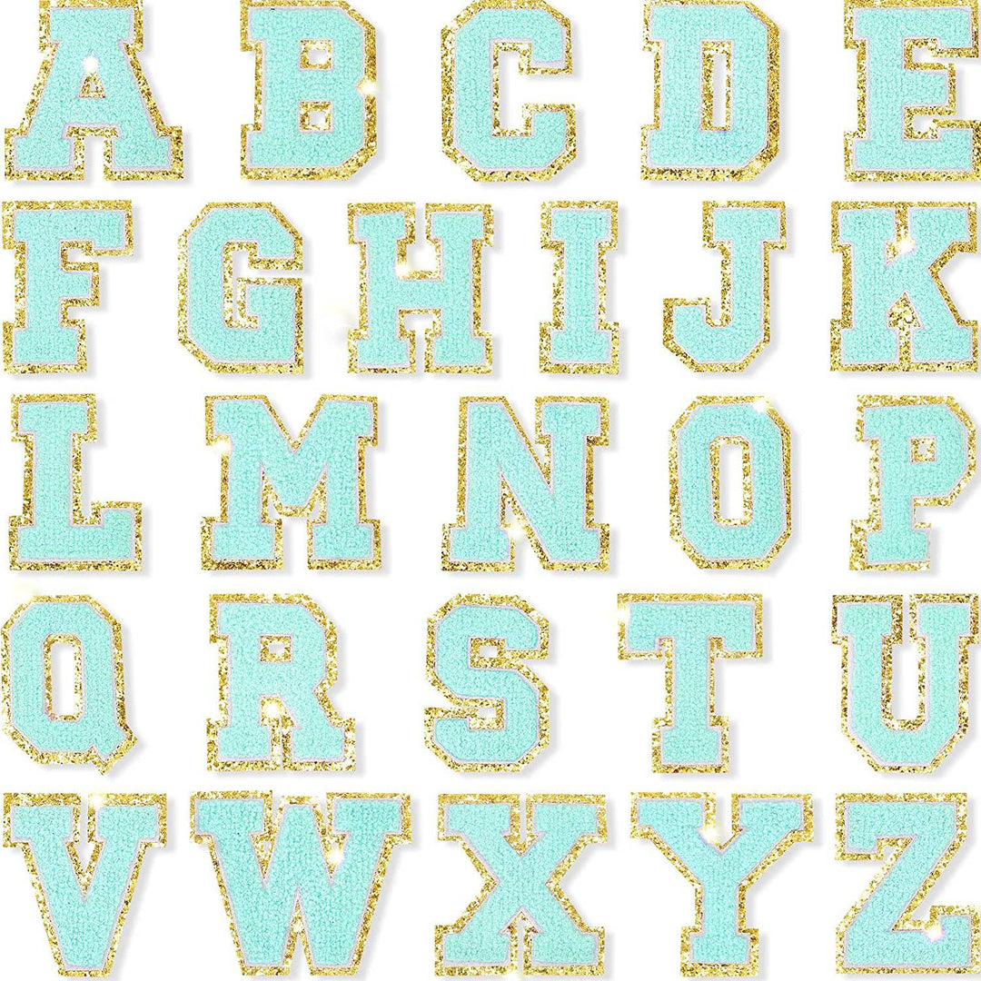 Aqua Self Adhesive Chenille Letters Patches by Threaded Pear