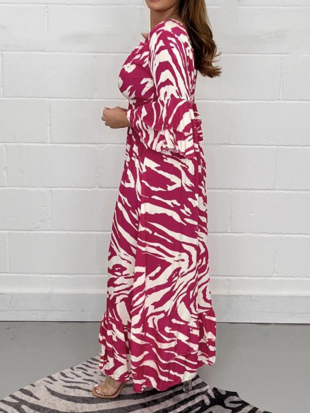 Smocked Printed Flounce Sleeve Maxi Dress by BlakWardrob