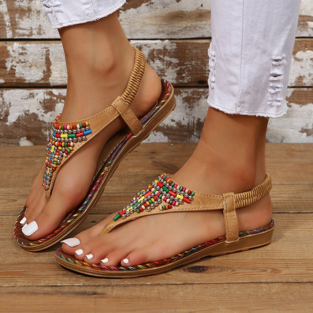 Beaded PU Leather Open Toe Sandals by Coco Charli