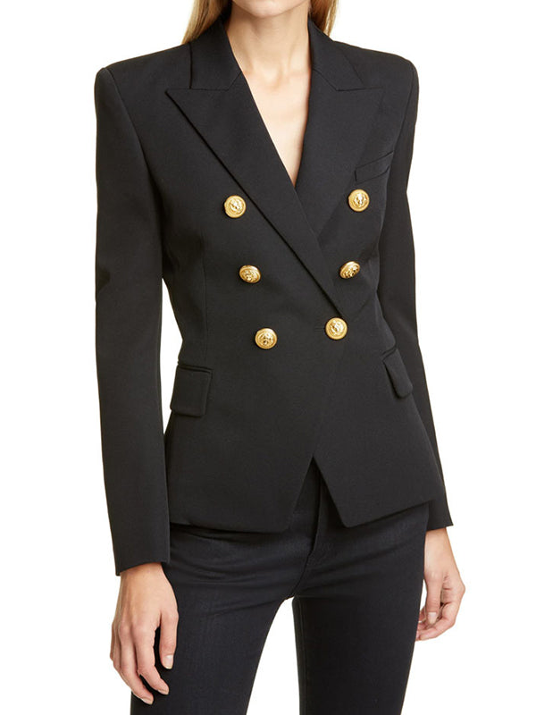 Long Sleeves Buttoned Notched Collar Blazer Outerwear by migunica