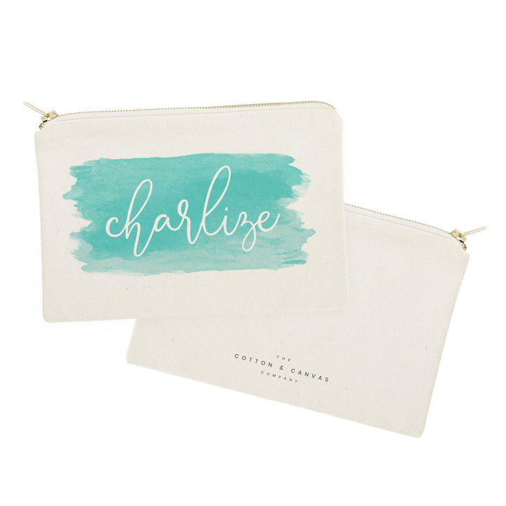 Personalized Name Aqua Watercolor Cosmetic Bag and Travel Make Up Pouch by The Cotton & Canvas Co.