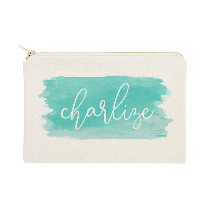 Personalized Name Aqua Watercolor Cosmetic Bag and Travel Make Up Pouch by The Cotton & Canvas Co.