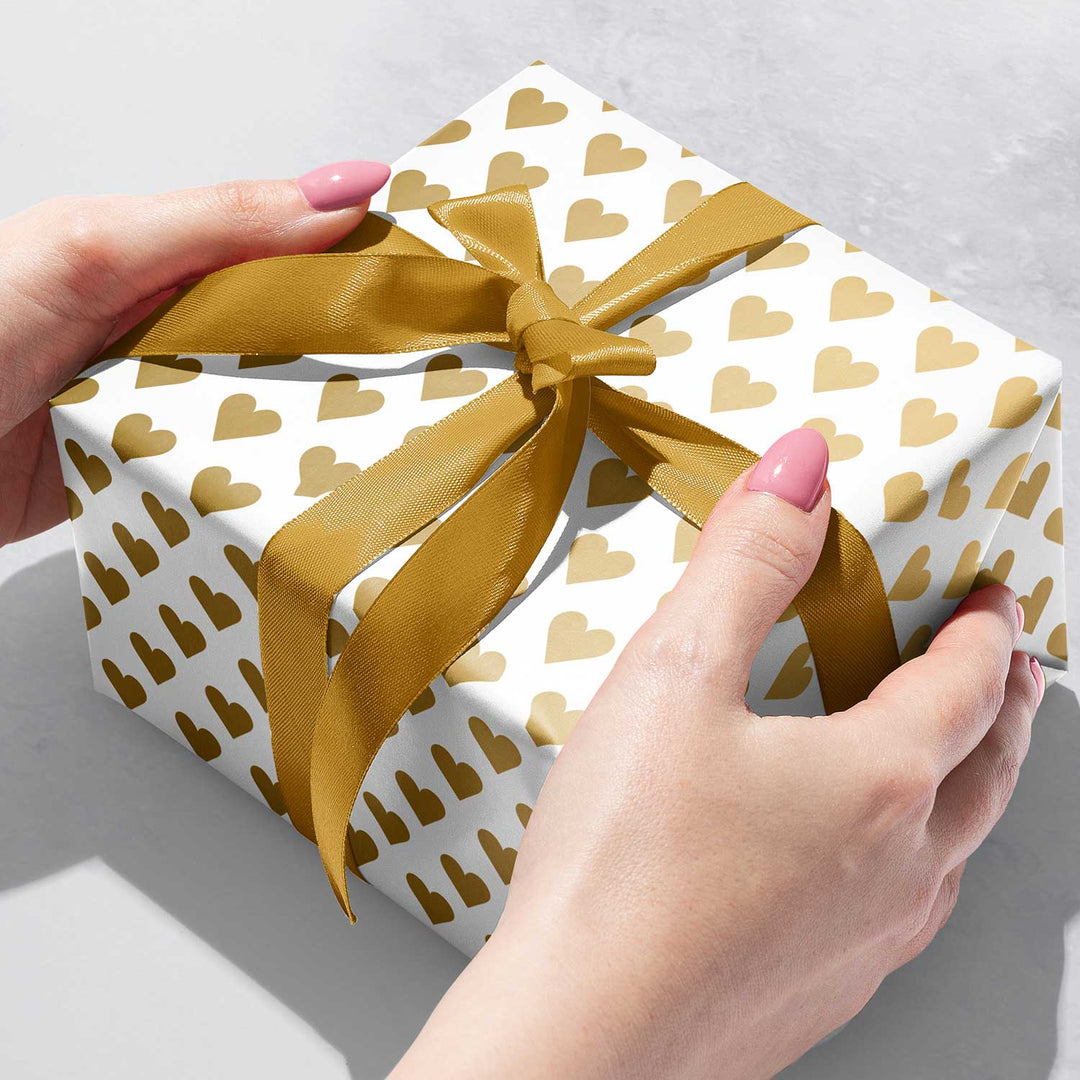 Gold Hearts Wedding Gift Wrap by Present Paper