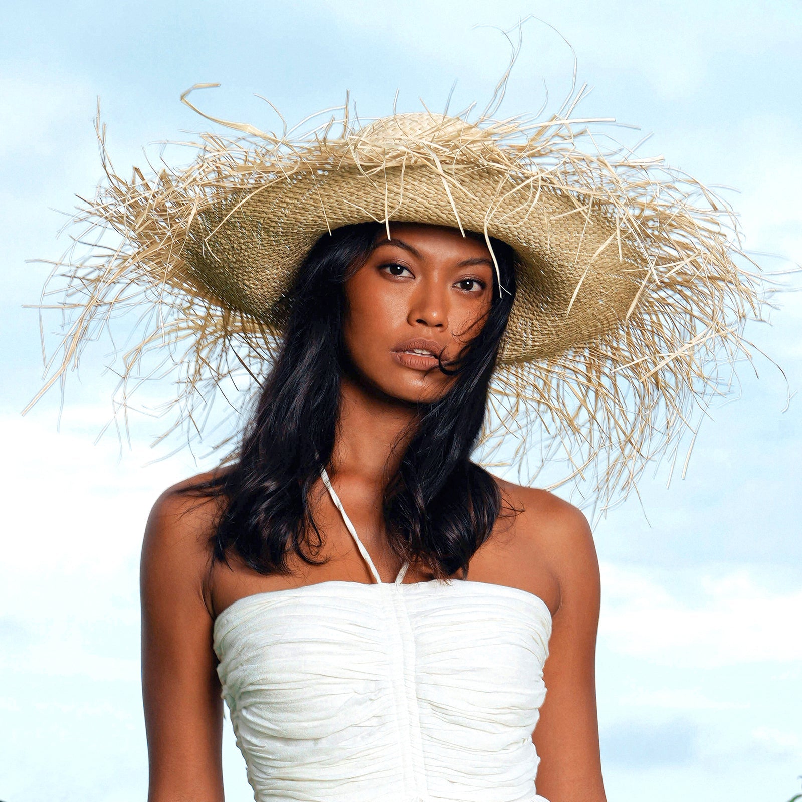 CATALINA Frayed Straw Hat In Nude by BrunnaCo Pomp and Port