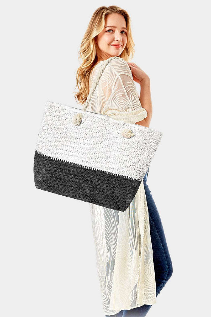 2 Tone Straw Beach Tote by Embellish Your Life