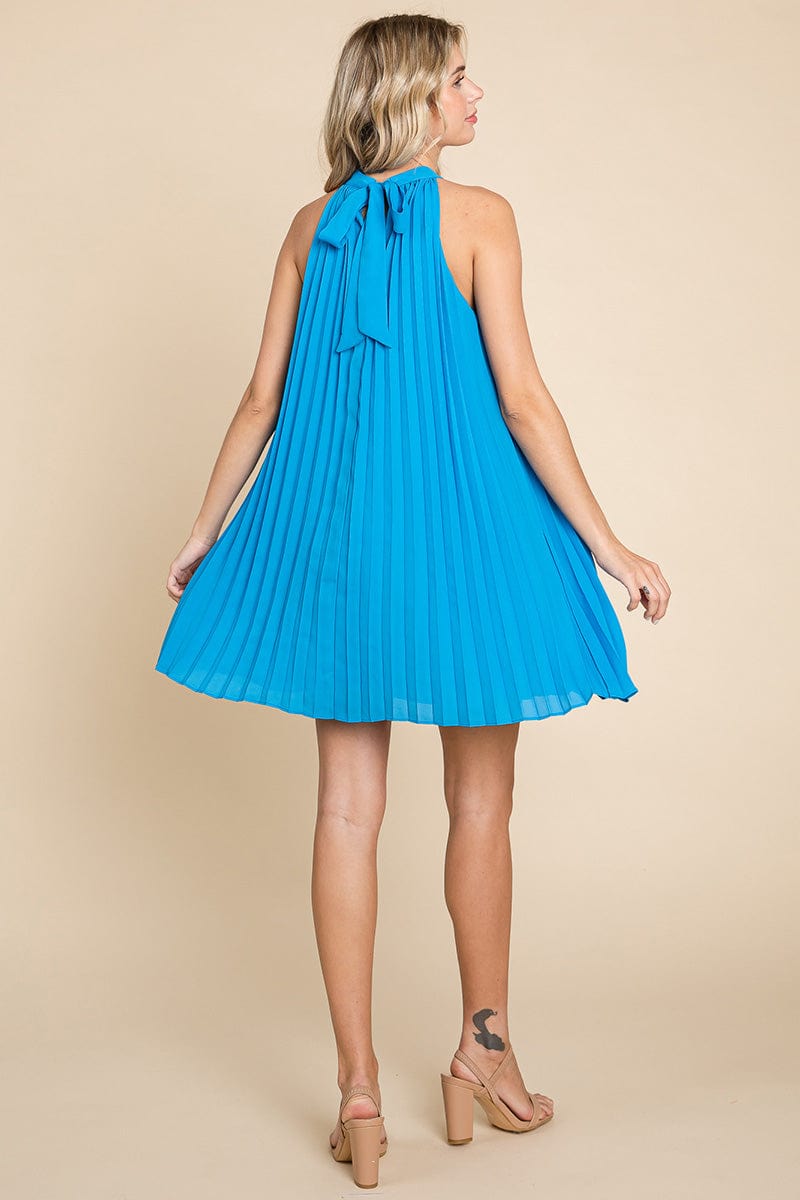 Pleated Halter Neck Mini Swing Dress by RolyPoly Apparel