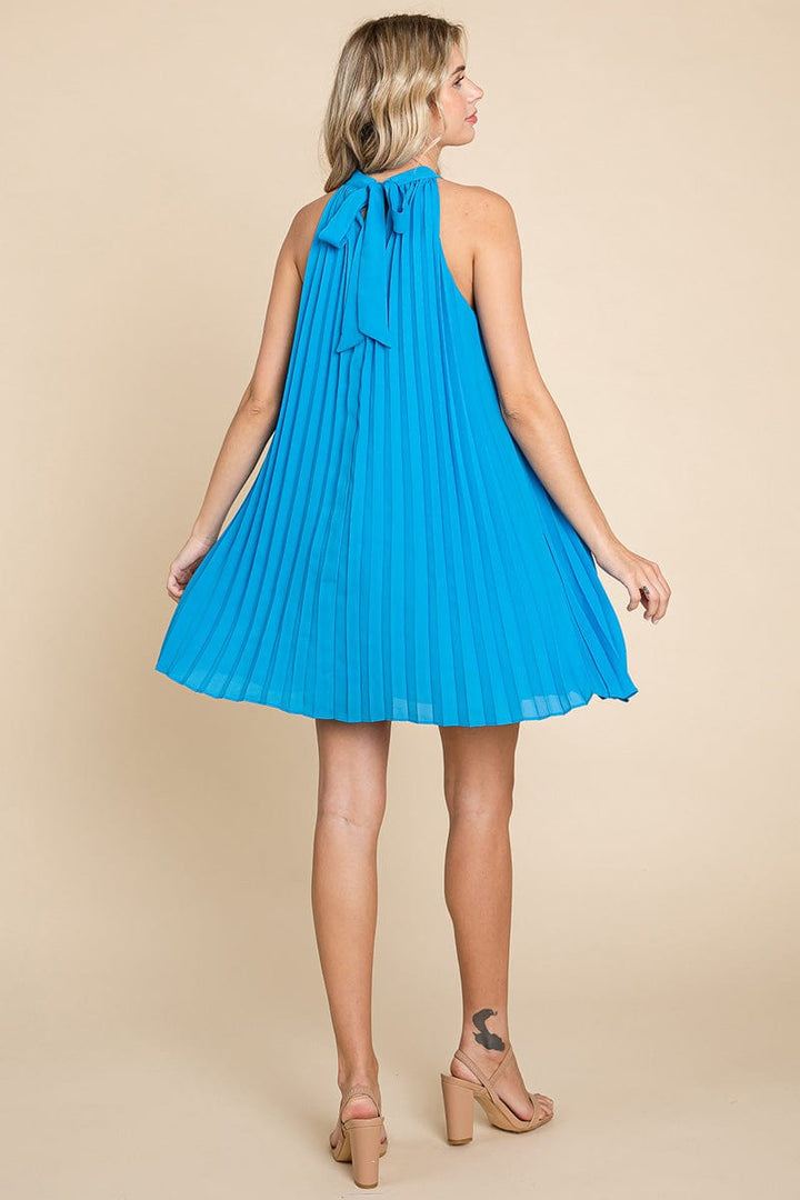 Pleated Halter Neck Mini Swing Dress by RolyPoly Apparel