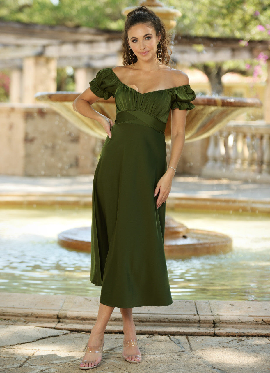 midi dress olive Shop the Elegant Maldives Midi Dress in Olive