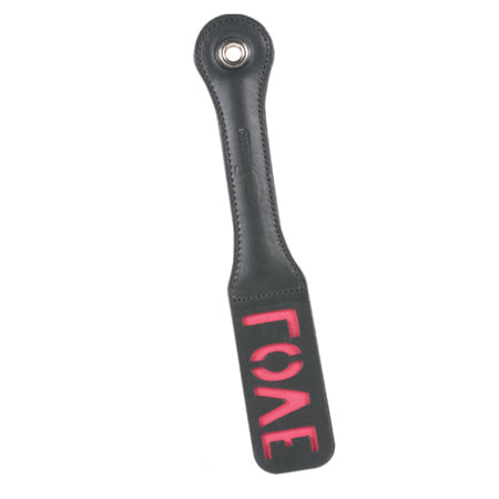 Sportsheets Sex & Mischief 12 in. 'Love' Leather Impression Paddle by Sexology