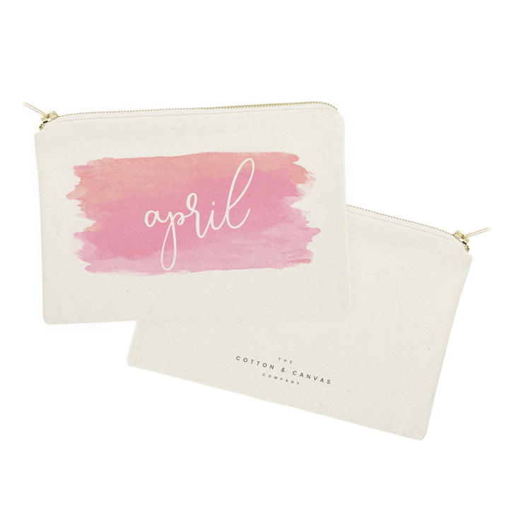 Personalized Name Pink Watercolor Cosmetic Bag and Travel Make Up Pouch by The Cotton & Canvas Co.