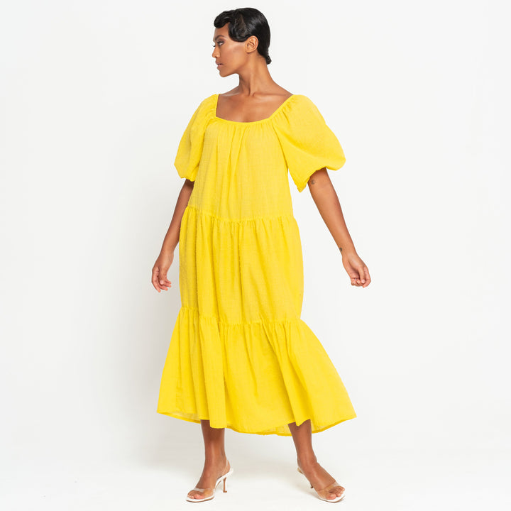 ROSEMARY Dotted Cotton Dress, in Sunflower Yellow by BrunnaCo