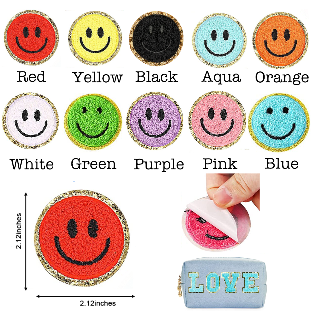 Self Adhesive Chenille Smiley Face Patches by Threaded Pear