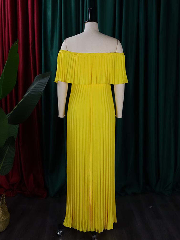 Wrap Pleated Solid Color Off-The-Shoulder Evening Dresses by migunica