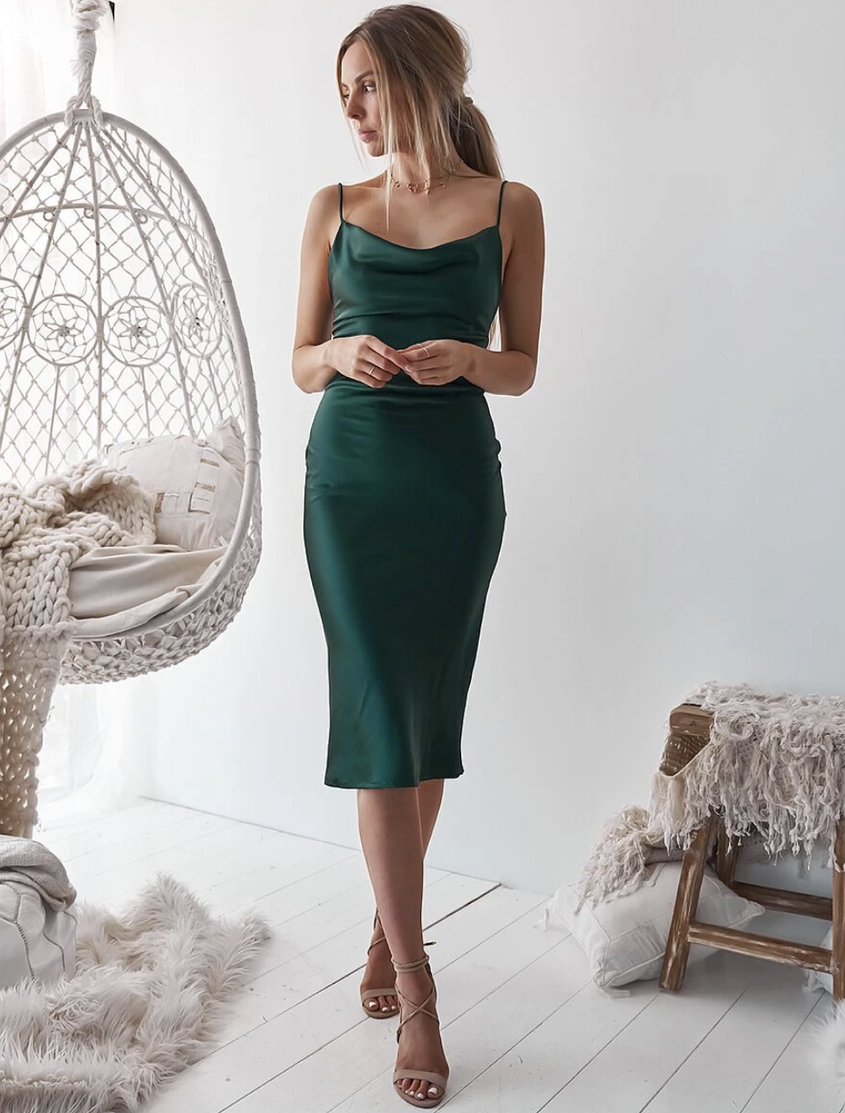 Aspen Midi Dress - Emerald Green Satin 16 Aspen Midi Dress - Emerald Green Satin 16