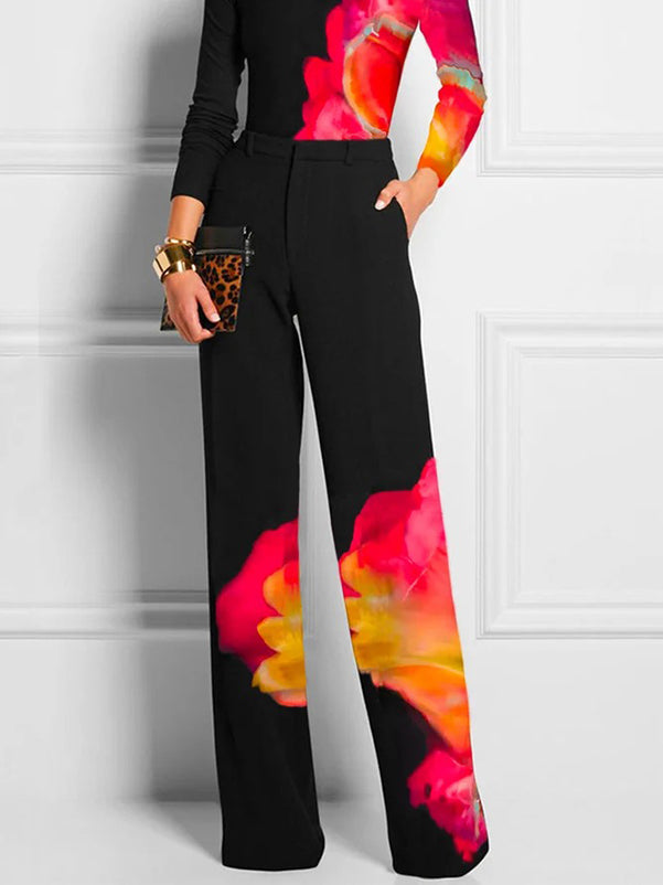 High Waisted Loose Contrast Color Printed Pants Trousers by migunica