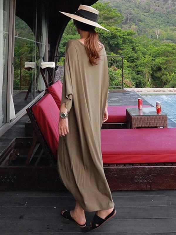 Loose Soft Batwing Sleeve Long Dress by migunica