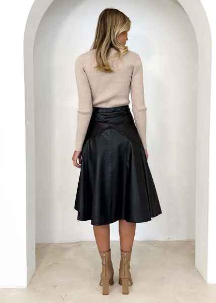 Faux Leather Knee Length Aline Skirt by Coco Charli