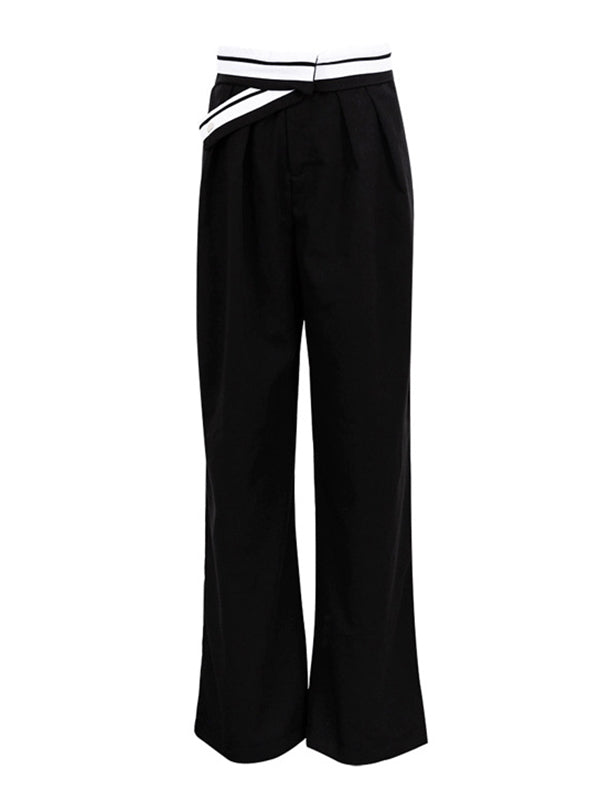 Urban High Waisted Wide Leg Striped Pleated Solid Color Pants by migunica