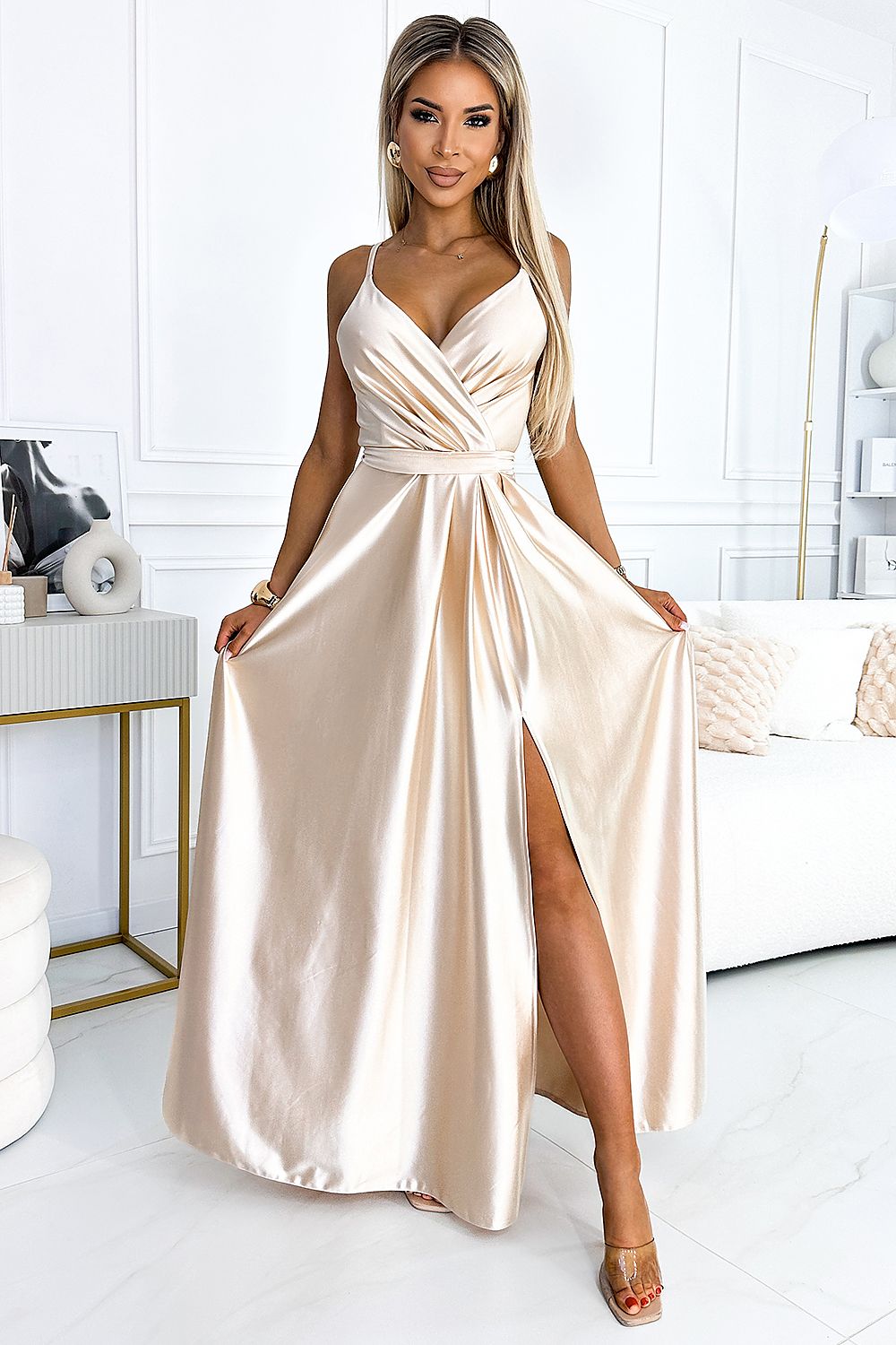 Satin Long Elegant Dress by BlakWardrob