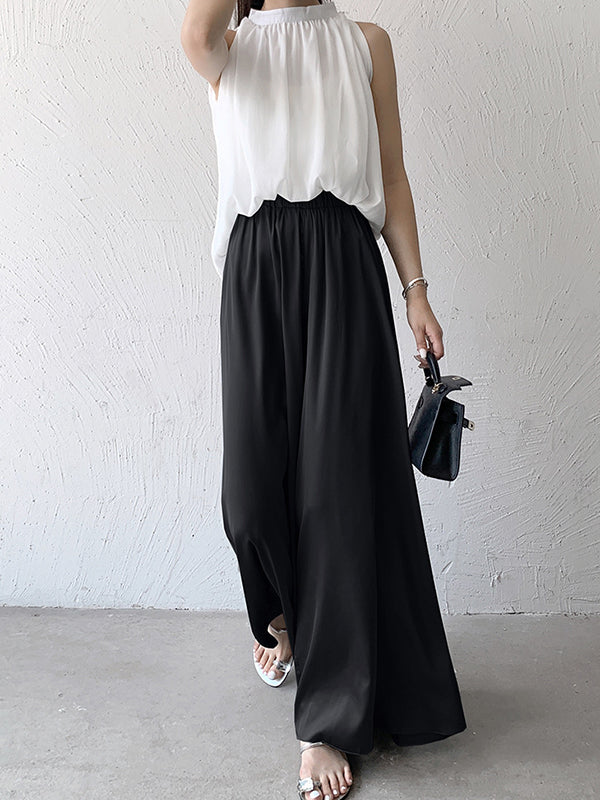 High Waisted Wide Leg Solid Color Casual Pants Bottoms Culotte by migunica
