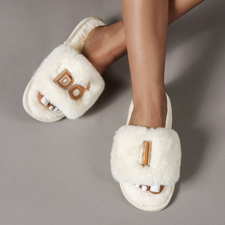 Faux Fur Open Toe Slippers by Coco Charli