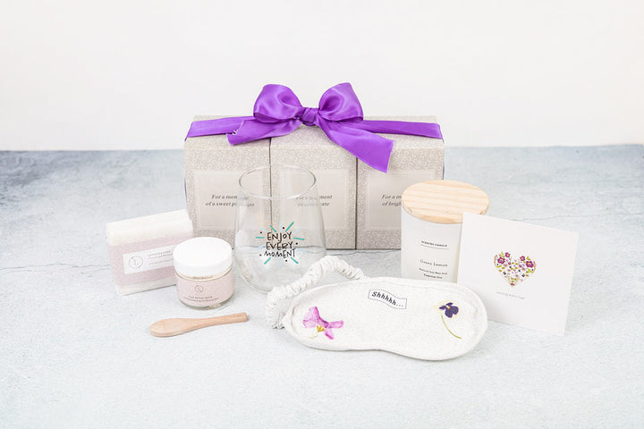 Lizush Luxury Spa Gift Basket And Self Care Gifts For Women With Wine Glass, Candle, Lavender Soap Bar, Facial Clay Mask, Eye Mask - Enjoy Every Moment - 5 Piece Set by Lizush