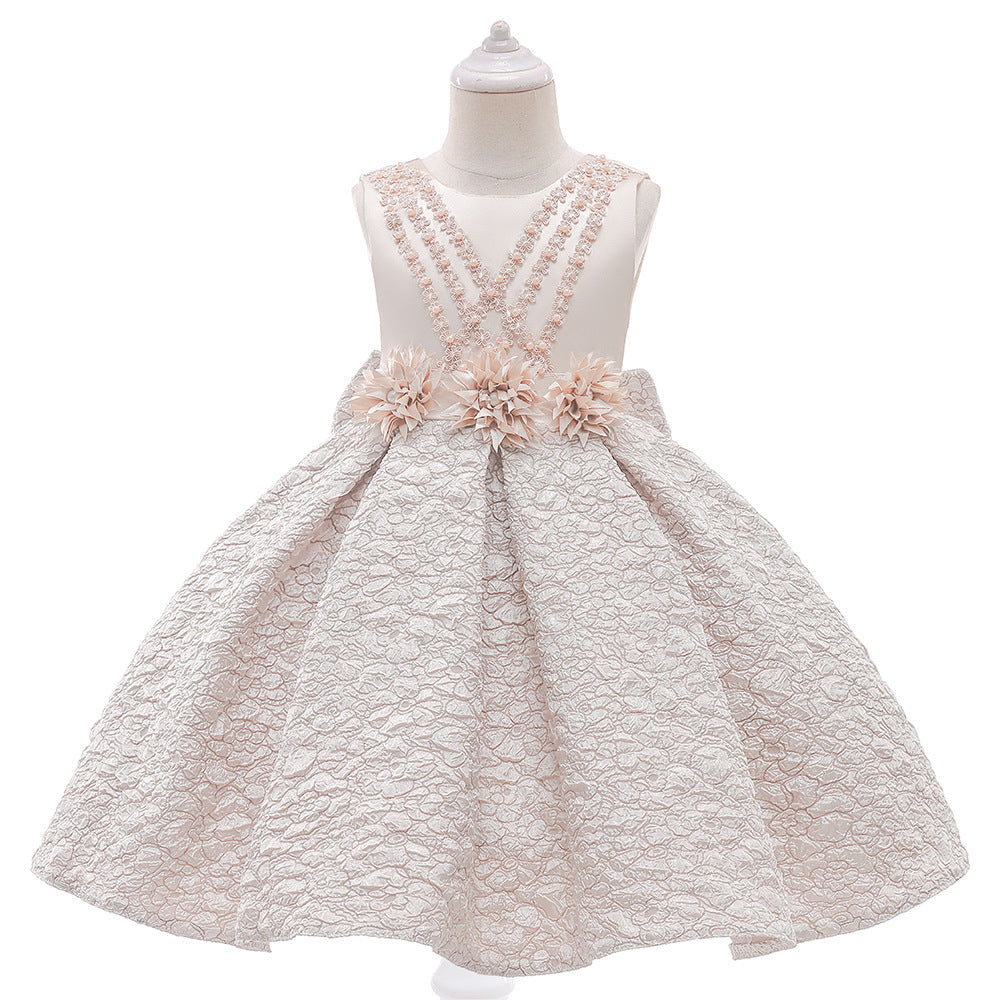 Baby Girl Flower Patched Design Solid Color Sleeveless Princess Formal Dress by MyKids-USA™