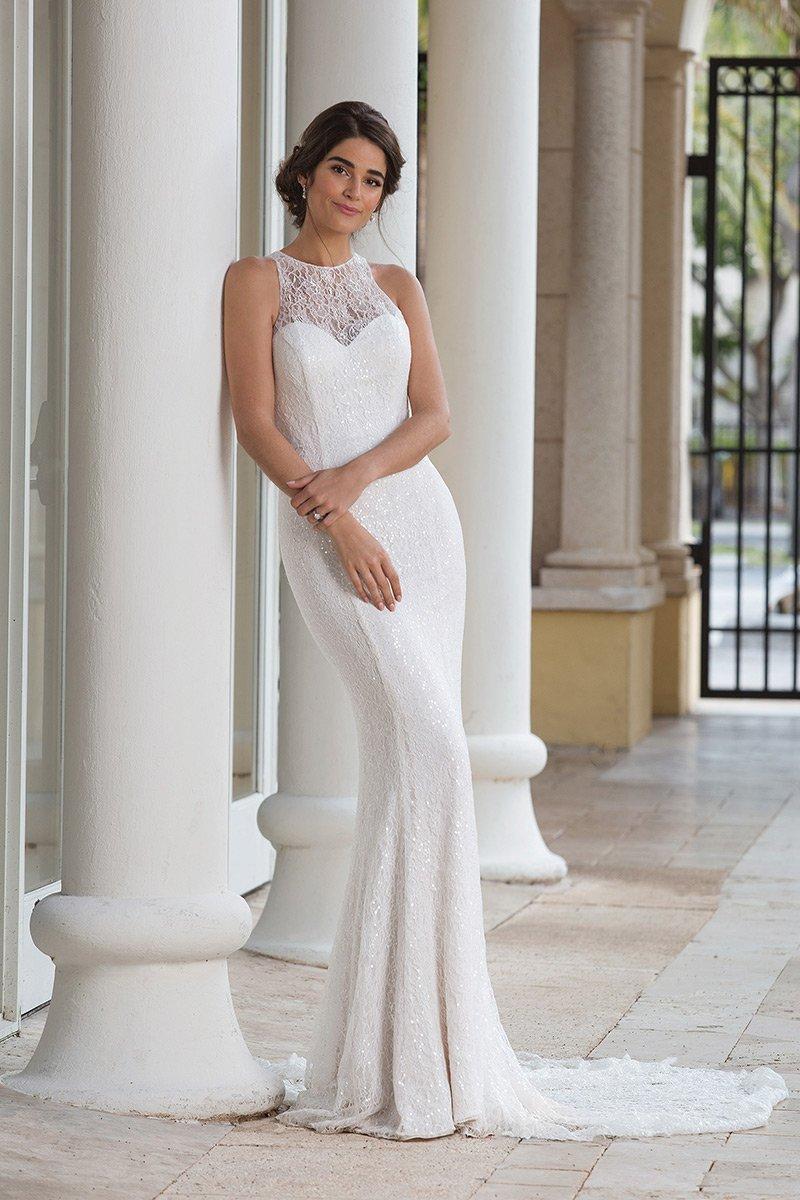 Illusion High Neck Lace Fit-to-Flare Gown Style 44096 Size 10