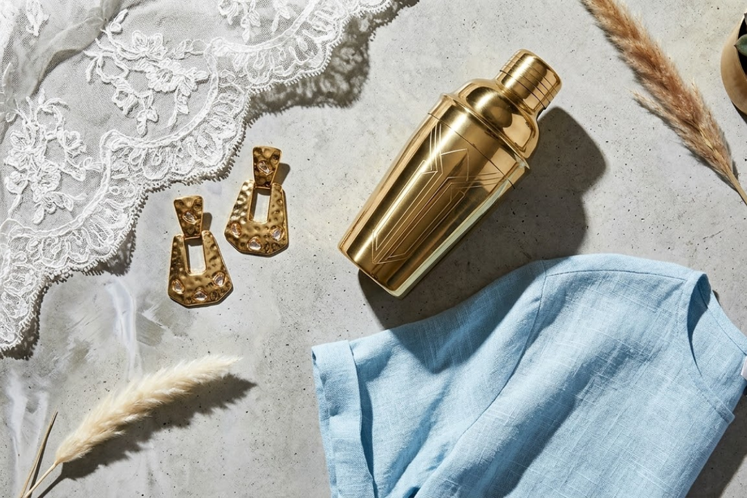 2026 fashion, bridal, and home decor trend mood board featuring lace, brass, and icy blue tones.