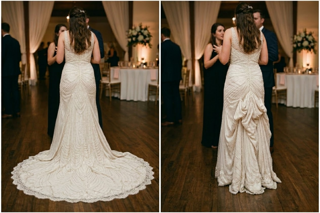 Wedding Dress Bustle before and after