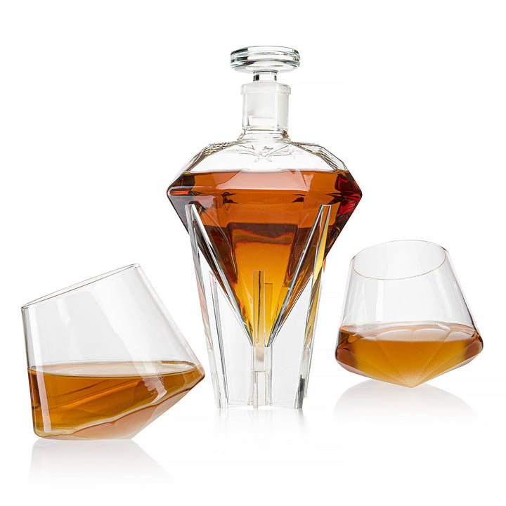 Diamond Whiskey Decanter - 2 Diamond Glasses Decanter Set