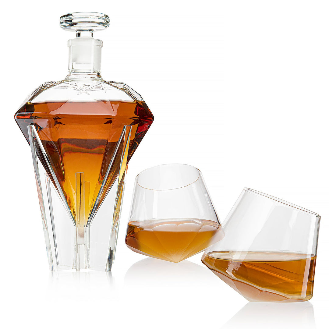 Diamond Whiskey Decanter - 2 Diamond Glasses Decanter Set