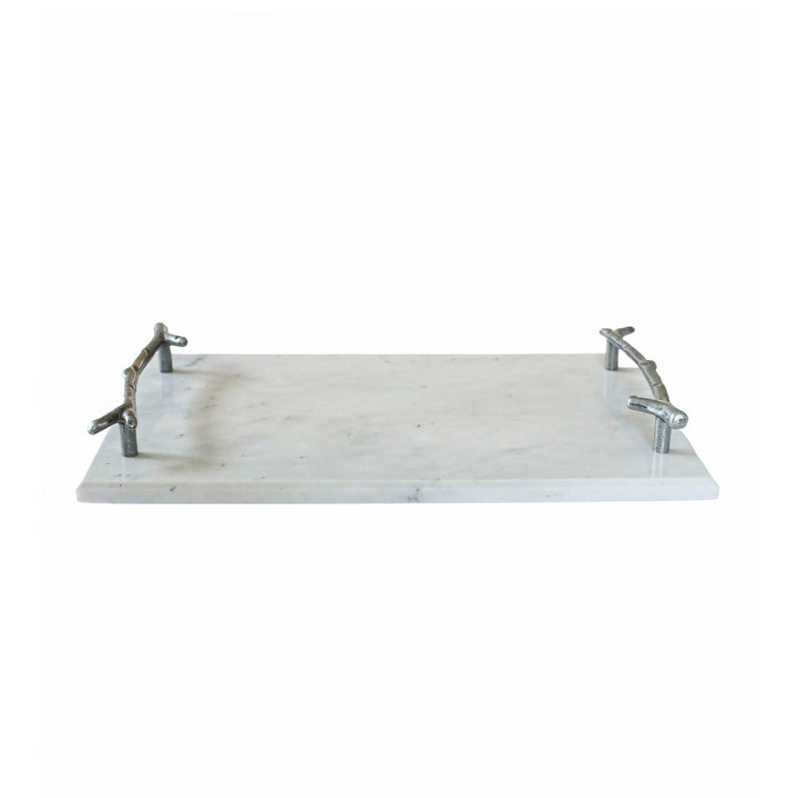 White Marble Board with Silver Branch Handles by Creative Gifts