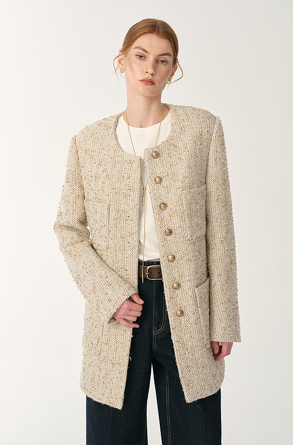 Heavy wool tweed high-end exquisite round neck patch pocket slim Chanel jacket for women by Firelady Fur