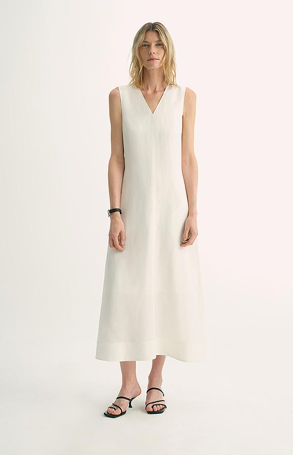 Lightweight and zero-pressure cupro linen textured anti-wrinkle V-neck sleeveless A-line dress by Firelady Fur